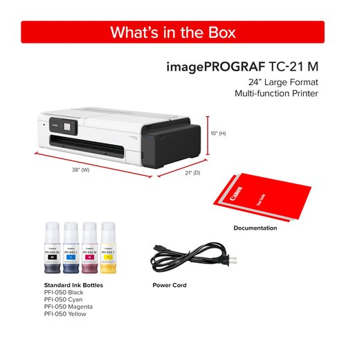 Canon imagePROGRAF TC-21M – Multifunction Printer| 24" Large Format Poster & Plotter Printer - Automatic Roll & Cut Sheet Paper Feeder, USB, Wi-Fi, LAN,White