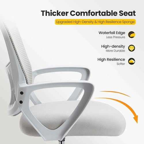 Sweetcrispy Home Office Drafting Chair - Ergonomic High Stool Computer with Adjustable Height and Comfy Lumbar Support, Tall Rolling Task for Standing Desk with Fixed Arm and Footrest, Grey
