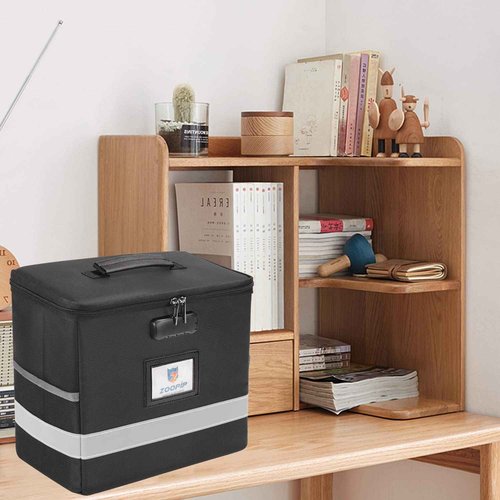 Fireproof File Box with Lock, Document Box Storage Organizer, Suitable for Hanging File Folders in Letter Size, Collapsible File Box, Reflective Strip for Fast Find (12.2"*6"*10.2 (Black, 2Pcs)