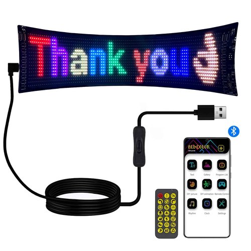 Plikapli Scrolling Huge Bright Advertising LED Signs,24''x5'' Flexible Custom USB 5V Bluetooth APP Control Text Pattern Animation Programmble LED Sign for Car Store Home Office Bar Hotel