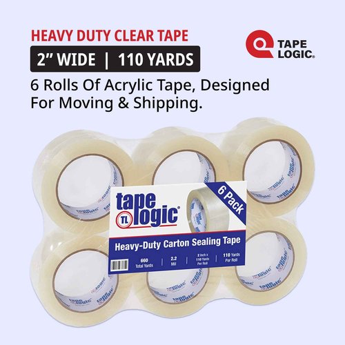 Tape Logic 2" x 110 yds Acrylic Packing Tape 2.2 Mil, Clear (6-Pack) Heavy Duty Packing Tape Rolls for Sealing Boxes at Home, Warehouse, & Office, Supplies for Packaging, Shipping, Moving