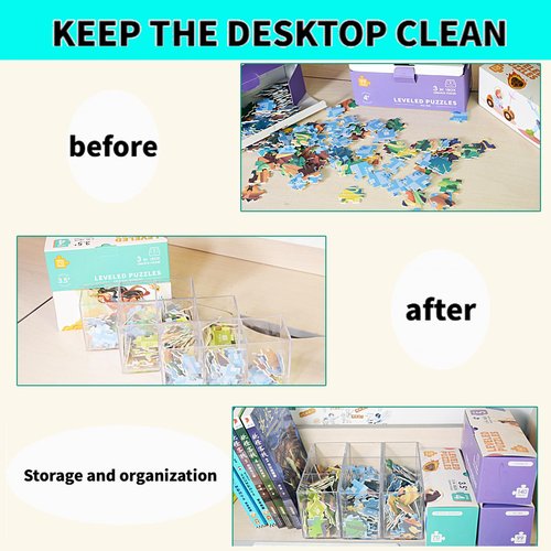 eastbao 6 pack Acrylic Pen Holder for desk cute office supplies,Stationery and makeup brush organizer,Clear Desktop Pencil Cup with 3 Compartments