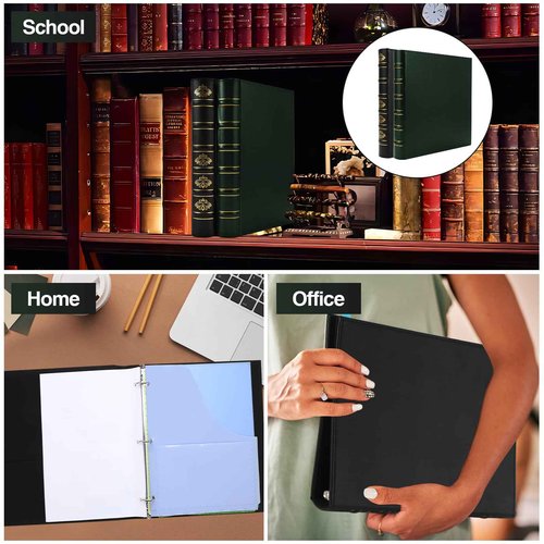 LETVPVOW 2 Pcs Vintage Hardback 3 Ring Binder 1 Inch, Professional Leather Binder 3 Ring, Three Ring Binders Fits 8.5 x 11, D Ring Binders for Home, School and Office- (1 Black and 1 Dark Green)
