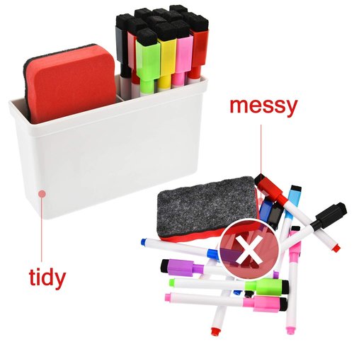 Onwon 4 Pieces Magnetic Marker Holder with 2 Compartments for Whiteboard - Pen Holder with Strong Magnet - Magnetic Dry Eraser Marker Organizer