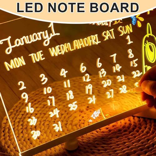 2026 Upgrade LED Note Board with Colors, Glowing Acrylic Message Marker Board with Light, Light Up Dry Erase Board with Stand as a Glow Memo Letter Board Note Clear Board with 7 Pen (30 * 20cm)