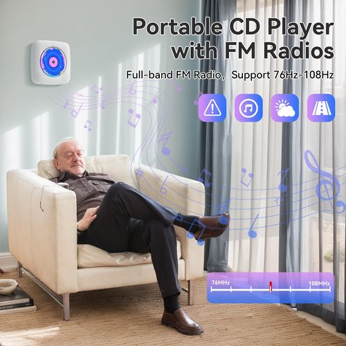 CD Player Portable Bluetooth Rechargeable: CD Players for Home with 1800mAh Kegaudio Desktop Wall CD Player with Speakers FM Radio USB Remote Control