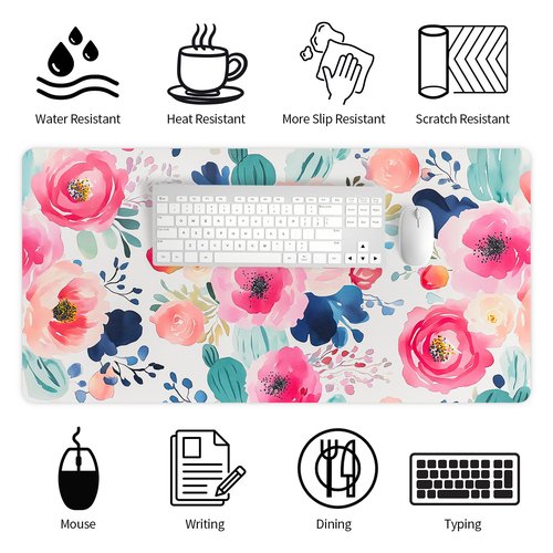 Bloss Flower Desk Mat, Leather Desk Pad, Desk Matt for Desktop, Waterproof Desk Pad Mat, Computer Mat for Office Work/Home/Decor/Desk Protector(31.5 x 15.7 Inches)