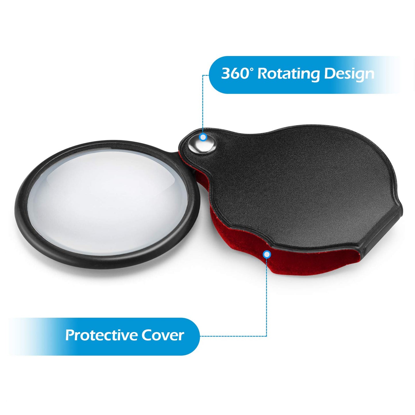 2PCS Upgrade Small Magnifying Glasses for Kids/Senior, Pocket Magnifier for Reading/Close Work, Mini Folding Magnifying Magnify Glass with Protective Sheath, Ideal for Repairing/Hobby/Coins, 1.96"