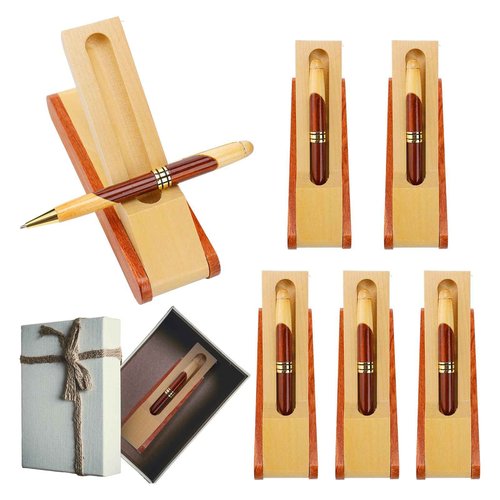 Outus 6 Sets Wooden Ballpoint Pen Appreciation Thank You Gifts with Business Pen Case Display, Personalized Handmade Wooden Writing Gifts Set for Journaling Signature Employee School Office Supplies
