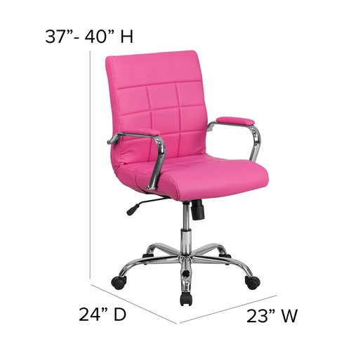 Flash Furniture Vivian Mid-Back Pink Vinyl Executive Swivel Office Chair with Chrome Base and Arms