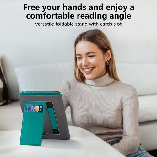 Lainergie Kindle Case for New 6" Kindle (11th Generation, 2024/2022 Release), Slim PU Leather Smart Shell Cover for Kindle Basic with Stand, Hand Strap, Auto-Wake/Sleep Not for Alcatel TCL, Jade