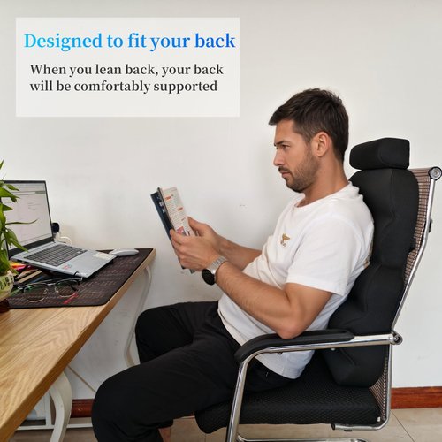 PYXAYS Office Chair Support Pillow, Fully Support The Whole Back, Relieve Fatigue - Memory Foam Lumbar Support Pillow for Office Chairs, Gaming Chairs, Car Seats, Wheelchairs, Black