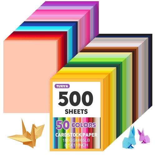 500 Sheets 8.5" X 11" Colored Cardstock, 50 Assorted Colors Construction Paper Card Stock Printer Paper for Printing, Card Making, DIY Crafts, Kids School Supplies,Party Decorations (180 GSM)