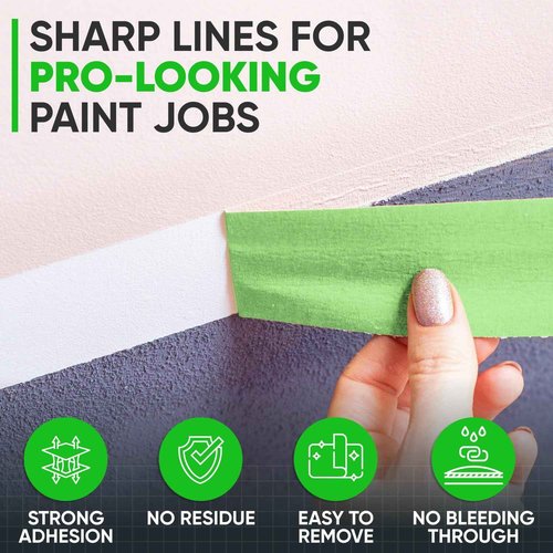 Paclord 3" x 60 Yard Green Paper Tape (Pack of 6) – Multi-Purpose Painter’s Masking Tape for Home and Professional Use – for Painters, Construction, or DIY Crafts – Smooth and Easy Removal