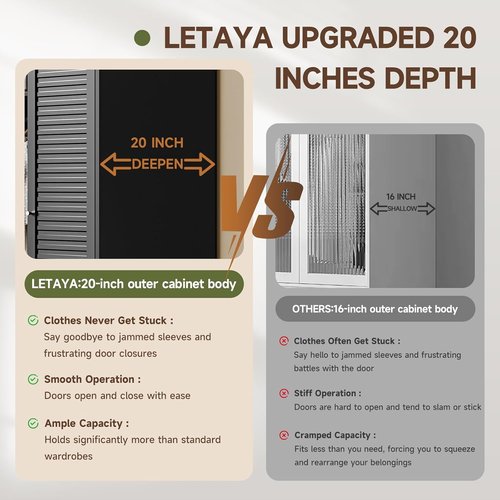 Letaya Armoire - 20" Deep Metal Wardrobe Closet with Doors, Shelves & Hanging Rod - Black