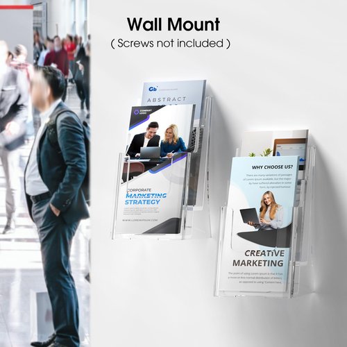 MaxGear Brochure Holder 2 Tier 4x9 inch Acrylic Literature Display Stand Clear Plastic Flyer Holder Wall Mount or Countertop Use for Pamphlets, Booklets, 4 Pack