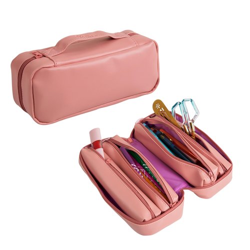 Erin Condren Mauve Vegan Leather 5-in-1 Zipper Pouch - Multi-Compartment Storage, Use as One Big Pouch or 5 Separate Pouches