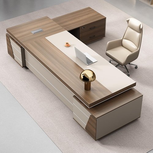 LSIGHTUS 87" L-Shaped Brown Executive Office Desk Computer Desk with File Drawers Study Writing Table Home Business Workstation Set for CEO Boss