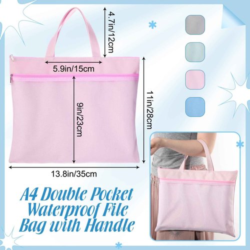 Zhehao 16 Pcs Student Book Pouches with Handle Waterproof Document Bag Sew Project Bag for Quilting Mesh Zipper Pouch File Artwork Storage Organize for A4 Files, 14 x 11 Inch