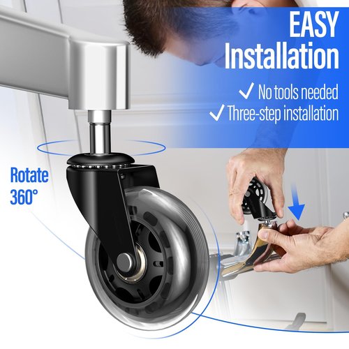 10 Pack-OfficeSpin Office Chair Wheels Replacement, Roller Blade Wheels, Office Chair Casters for Hardwood& Carpet Floors (Clear)