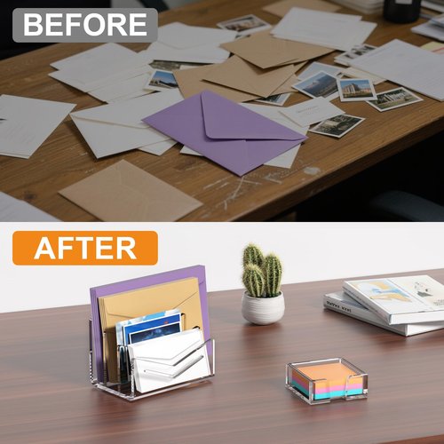 Beego Envelope and Mail Organizer Countertop - 3 Compartments Clear Acrylic Desk Organizer Letter Holder Desktop File Sorter Bill Document Folder Rack for Office, Home, School Desk Organization