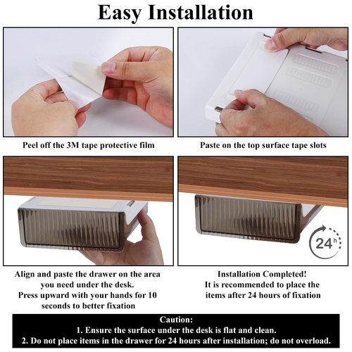 Under Desk Storage Drawer, Under Table Slide Out Self-Adhesive Organization, Translucent Black Medium