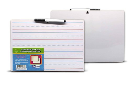 Flipside Products 9" x 12" Two Sided Dry Erase Red & Blue Ruled with attached marker, Learn To Write, Lined For Writing Practice, Pack of 12