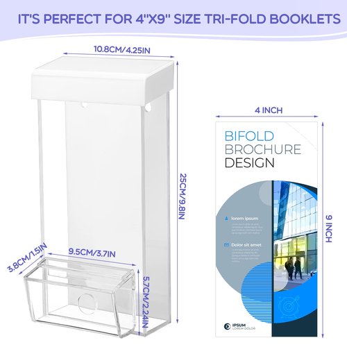 Remerry 2 Pcs Outdoor Brochure Holder, Acrylic Flyer Holder Wall Mount, 4 X 9 Inches, Waterproof Pamphlet Display Box with Lid for Business Card Document Envelope Literature Map Menu(White)