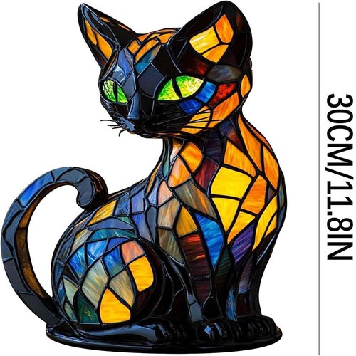 Solymall Glowkitty, Serum Glow Kitty Lamp, Vueeze/Sherum/Libiyi/Mallslovin Cat Lamp Stained Glass, Vianys/Pubyfun/Ribili/Shirem/Dotmalls Retro Resin Tabletop Table Light, 3D Cute Pet LED Lamps (#1)