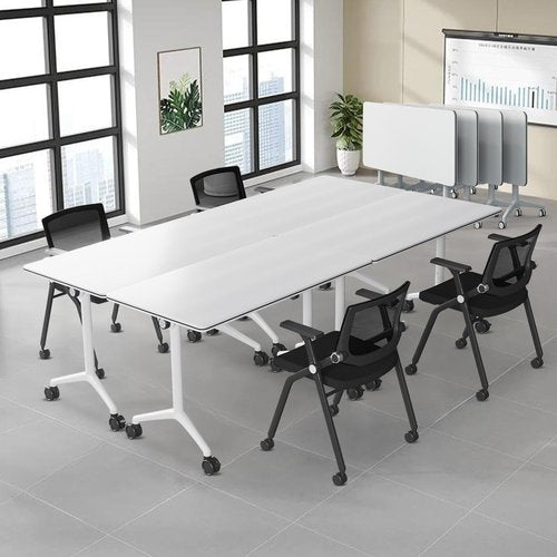 Conference Table 4-Pcs Conference Room Table 2-10 People Folding Conference Table with Wheels Modern Conference Room Foldable Mobile Flip Top Table White Training Room
