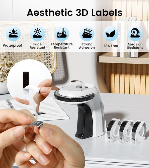 EazeID Embossing Label Maker Machine with Tapes, Vintage Embossed Label Maker, Retro Embosser Labeler with 3 Rolls 3D 9mm Embossing Label Tapes Waterproof for Home Office Kids DIY Crafting, White