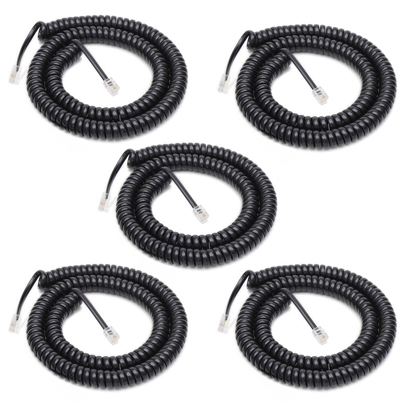 Uvital 5 Pack Phone Cord for Landline, Coiled 1.4Ft / Uncoiled 8Ft Telephone Handset Cord for RJ9/RJ10/RJ22 4P4C, Phone Cable, Black