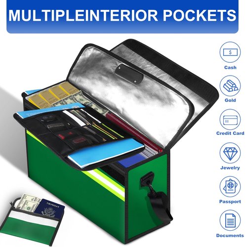 6500°F Large Fireproof Document Organizer with Lock,10 Layers Heat Insulated＆Waterproof Zipper,Removable Folder Layers/Wallet,Portable Home Travel Safe Storage for Important Documents,Files and More