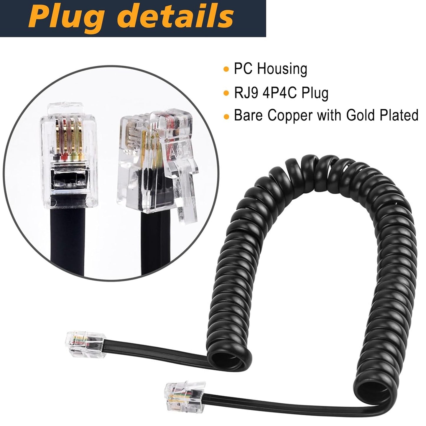 Skiennix Telephone Handset Cord Detangler - 360° Rotating Anti-Tangle Cable | 7.5ft Uncoiled Length