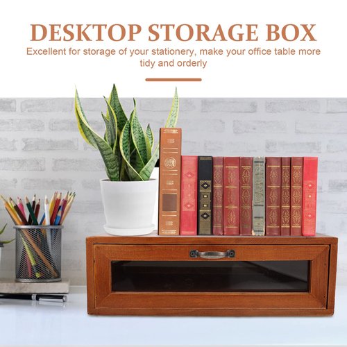 TOPBATHY Retro Wooden Monitor Stand Riser with Drawer: Desktop Storage Organizer for Office Supplies, Cosmetics, and Home Use