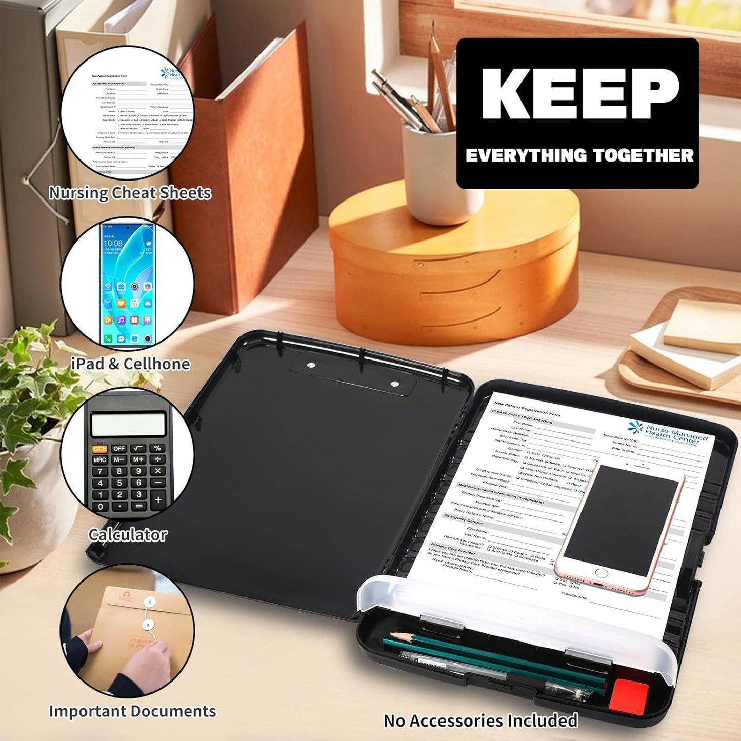 YEAHVIY Heavy-Duty Clipboard with Storage - Large Capacity, Low Profile Clip, A4 Organizer, 8.5x11 Size