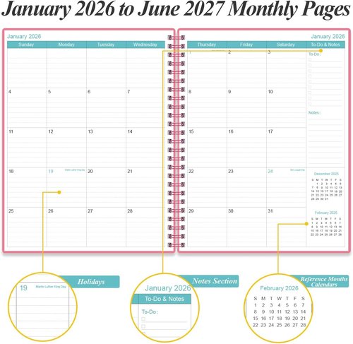 2026-2027 Planner | Academic Weekly & Monthly Organizer with Elastic Closure - 8.5" x 11", Pink
