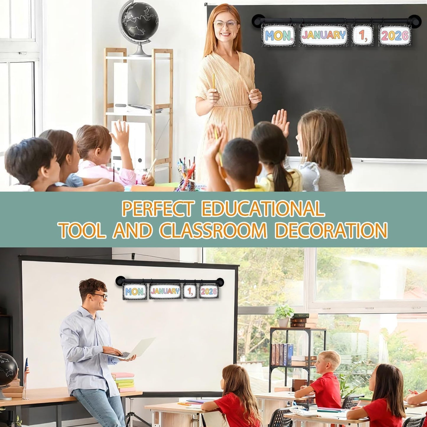 Magnetic Calendar Bulletin Board Set Flip Calendar with Magnetic Adjustable Holder Composition Classroom Decoration with 60 Date Cards for School Home Office Decor Supplies 2026 (Composition Notebook)