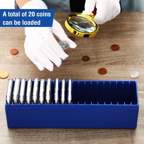 Yexiya 3 Pcs Plastic Coin Slab Storage Box Compatible with 20 Slab Coin Holders Blue Specie Collection Box Specie Storage Case Trays for Collectors Office School Home Bank Supplies
