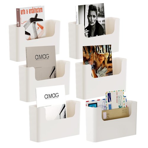 Senhoglb Office Hanging File Holder Oragnizer Rack, 6 pcs Wall Mounted Document Holder, Plastic Wall Magazine Rack Storage with Adhesive Pad for Home, Door , Cream White(No Drilling)