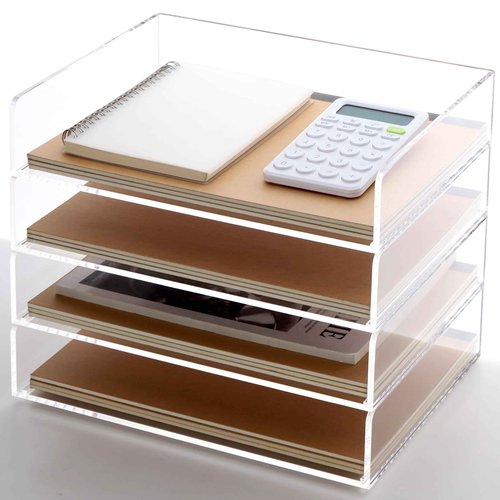 Acrylic Paper Tray, 4 Tier Paper Organizer for Desk, Clear Acrylic Desk Organizers, Stackable Letter Tray Workspace oaganzier -Art Storage for School Classroom -4 Pack…