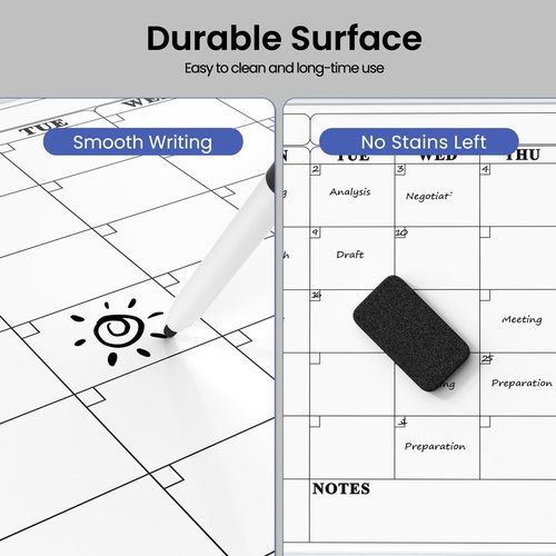 Lumspax Monthly Whiteboard Calendar for Wall, Small 16" x 12" Dry Erase Board with Plastic Frame, Hanging Dry Erase Calendar for Kitchen Planner, Memo, Office