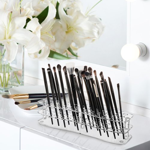 YIMITEE 3 Pack Acrylic Pen Holder, 26-Slot Clear Pencil Display Stand, Eyebrow Pen Stands, Makeup Brush Rack Organizer, Art Brush Desk Stand Organizer for Home, Store, School Office Supplies