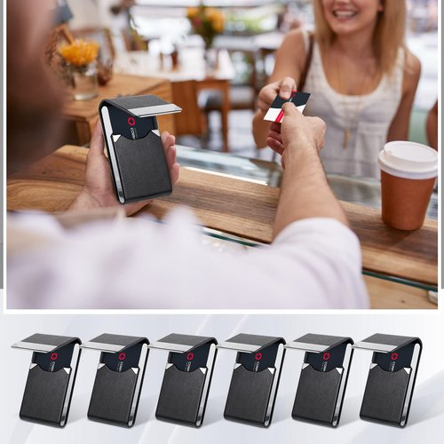 Yexiya 6 Pcs Leather Business Card Holder Case PU Leather Business Pocket Card Holders Wallet with Magnetic Closure for Men Women Office Gifts, Black