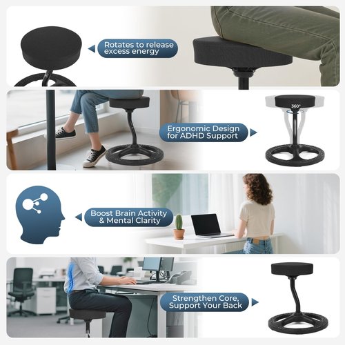 Upaloop Fitness Seat, ADHD Chair Stool for Stability, Balance, Yoga, Office, School, Wellness, Active Sitting with Non-Slip Base and Washable Seat Cover