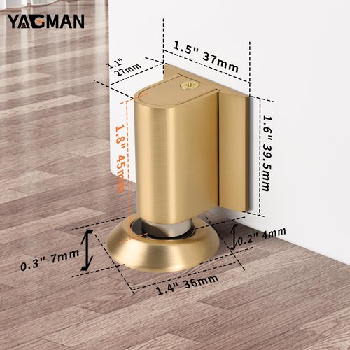 Yagman 3 Pack Magnetic Door Stoppers Retractable Bottom of Door Holder No Drilling Mount Floor Door Stop with Screws and Adhesive Catch Door Keep Door Open Brushed Gold BG-3