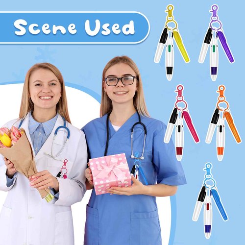 Dcocdeely 50 Sets Nurse Pen Set for Badge, Include Retractable Shuttle Pens, Marker Pen, Mini Tip Highlighter, Keychain Clips Already Assembled Nurse Pen Pack Set Gift for Nurse (50)