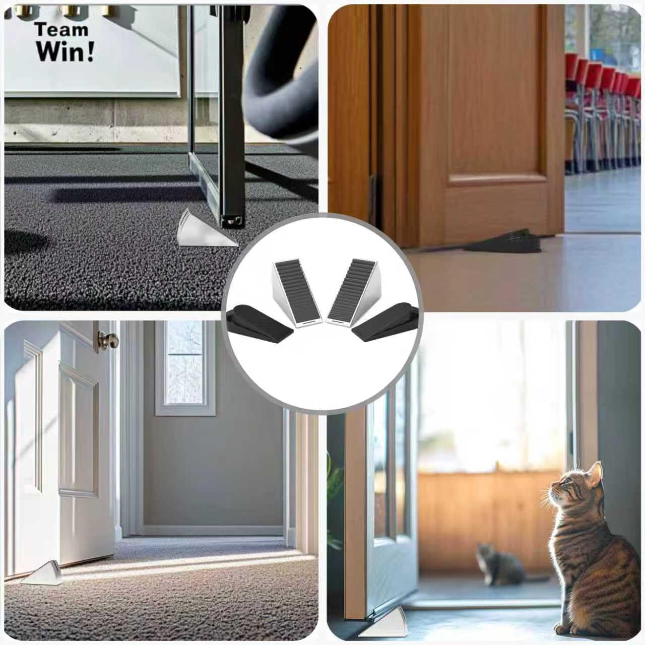Newkiton Heavy Duty Door Stopper, Stainless Steel and Rubber, Spring-Loaded Adjustable Design, Non-Slip Metal Wedge for Home and Office (4)
