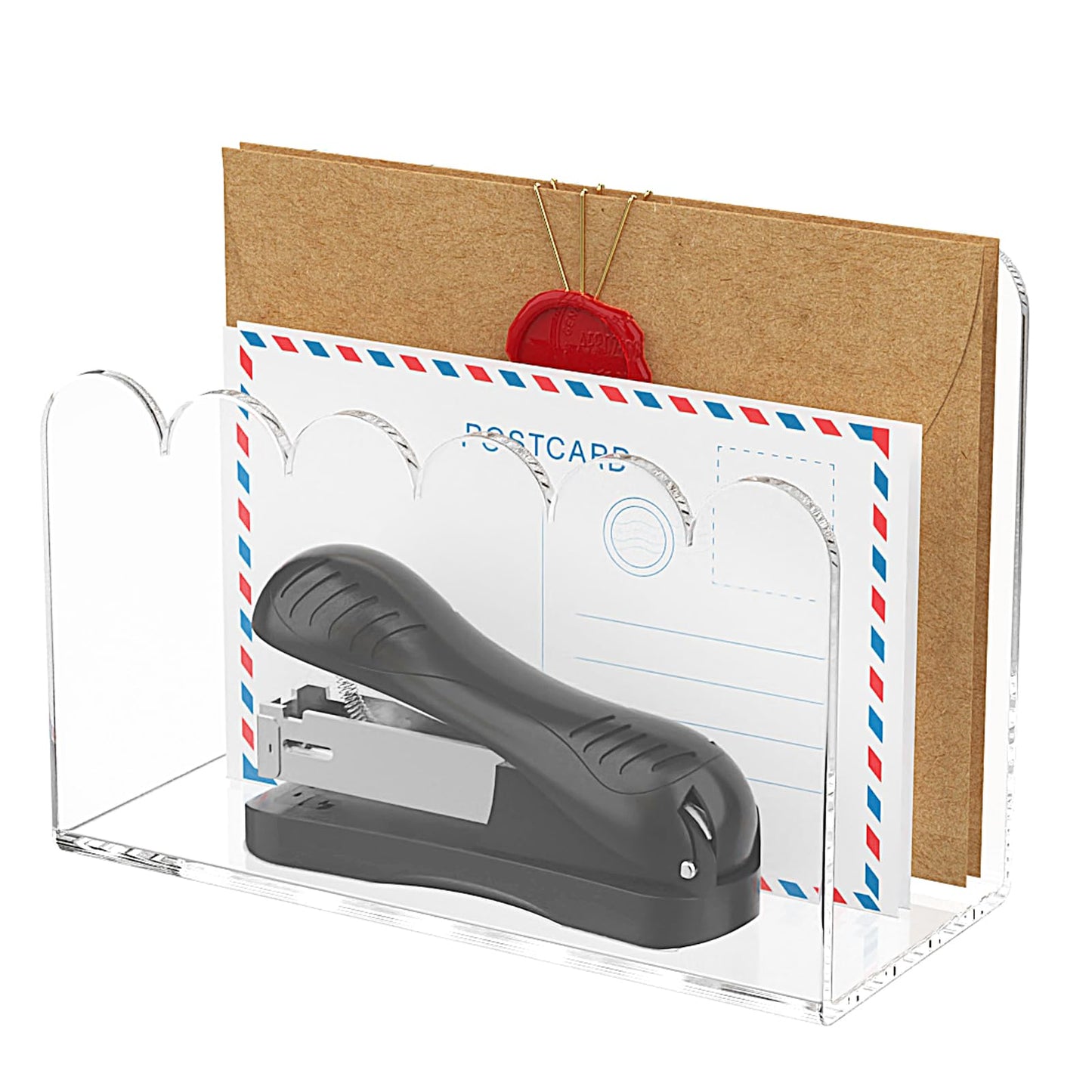 YAGELI 1-Slot Acrylic Mail Organizer for Desktop – Scalloped Clear Document Sorter, Vertical File Holder for Office/Home, Space-Saving Desk Organizer for Letters,Envelope,Bills,Stationery