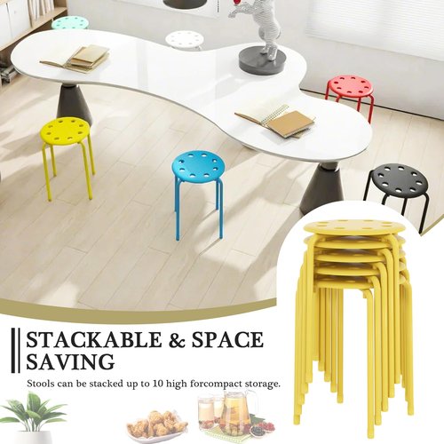 VECELO Stacking Stools Set of 6, 17.7 Inch Standard Height, Portable Plastic Colourful Decoration Stools for School Classroom and Office, No Assembly Required, Yellow